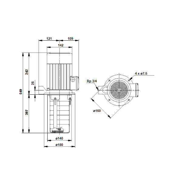 Полупогружной насос Grundfos MTH4-80/6 A-W-A-AQQV артикул 44641186 – габаритный чертеж