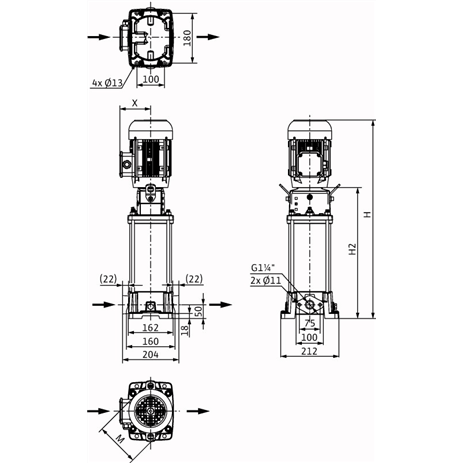 Габаритный чертеж насоса Wilo HELIX FIRST V 605-5/16/E/S/400-50