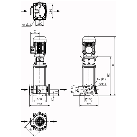 Габаритный чертеж насоса Wilo HELIX FIRST V 606-5/25/E/S/400-50