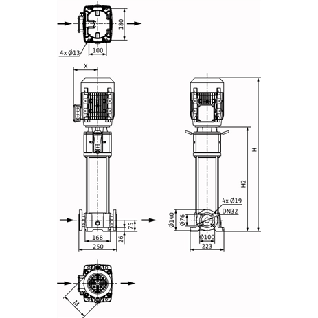 Габаритный чертеж насоса Wilo HELIX FIRST V 623-5/25/E/KS/400-50