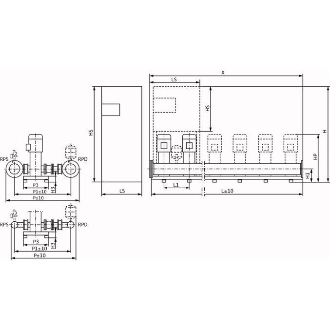 Габаритный чертеж насосной станции Wilo COR-3 HELIX V 409/SKw-EB-R