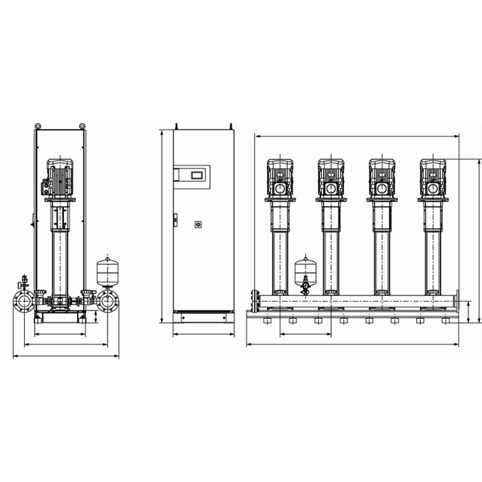 Габаритный чертеж насосной станции Wilo COR-4 HELIX V 1610/CC-EB-R
