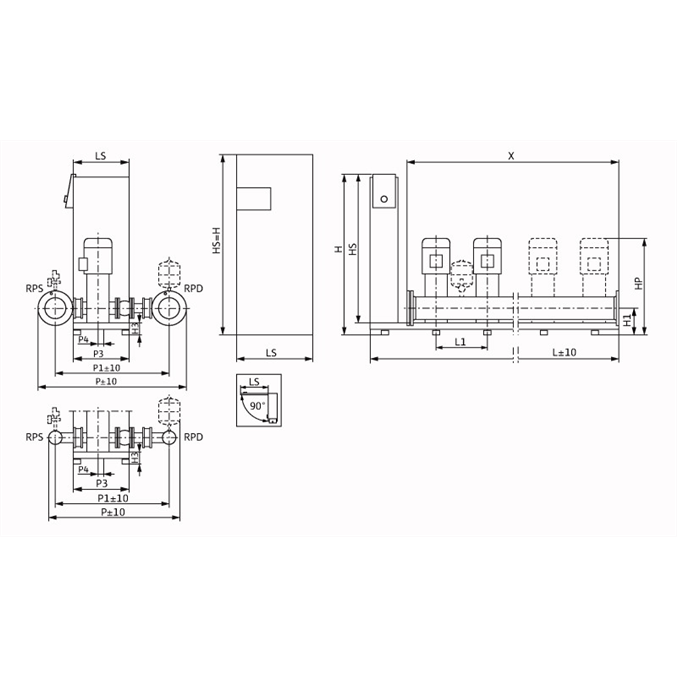 Габаритный чертеж насосной станции Wilo Smart FC 3 HELIX V 407